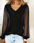 Blouse Long Sleeve Sheer V-Neck Elegant Fit 2