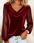 Blouse Long Sleeve Sheer V-Neck Elegant Fit 3
