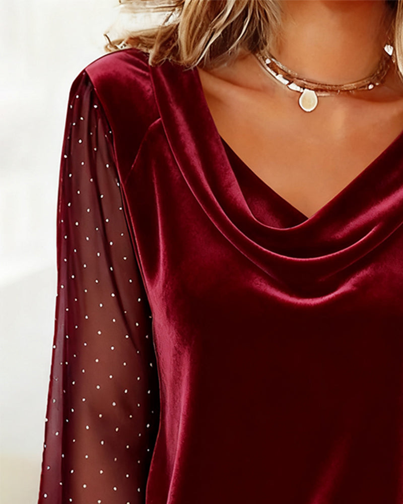 Blouse Long Sleeve Sheer V-Neck Elegant Fit 5