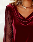 Blouse Long Sleeve Sheer V-Neck Elegant Fit 5