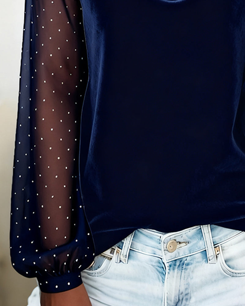 Blouse Long Sleeve Sheer V-Neck Elegant Fit 7