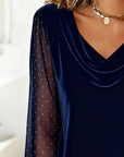 Blouse Long Sleeve Sheer V-Neck Elegant Fit 8