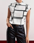 Blouse Sleeveless Mock Neck Graphic Print Top 0