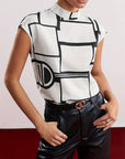 Blouse Sleeveless Mock Neck Graphic Print Top 2