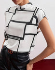 Blouse Sleeveless Mock Neck Graphic Print Top 3