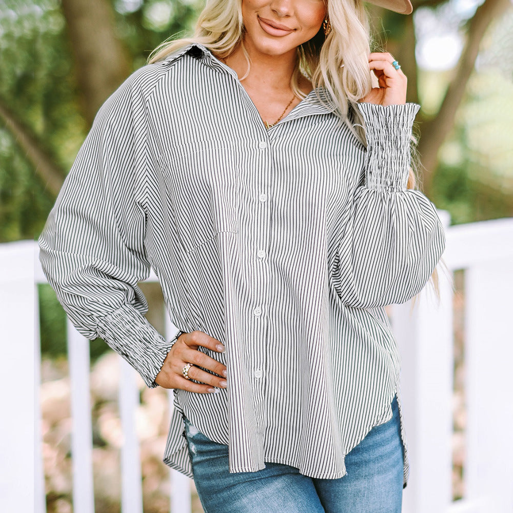 Blouse Striped Long Sleeve Relaxed Fit Top 2