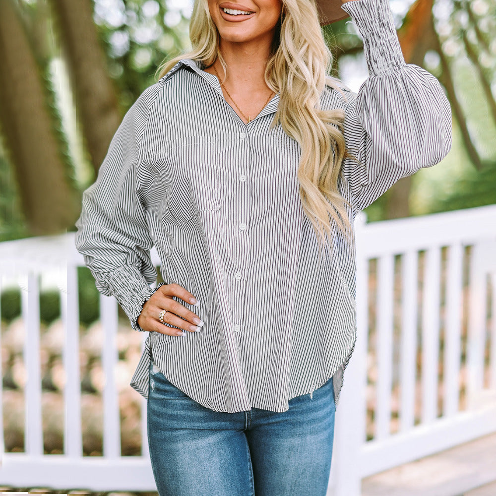 Blouse Striped Long Sleeve Relaxed Fit Top 3