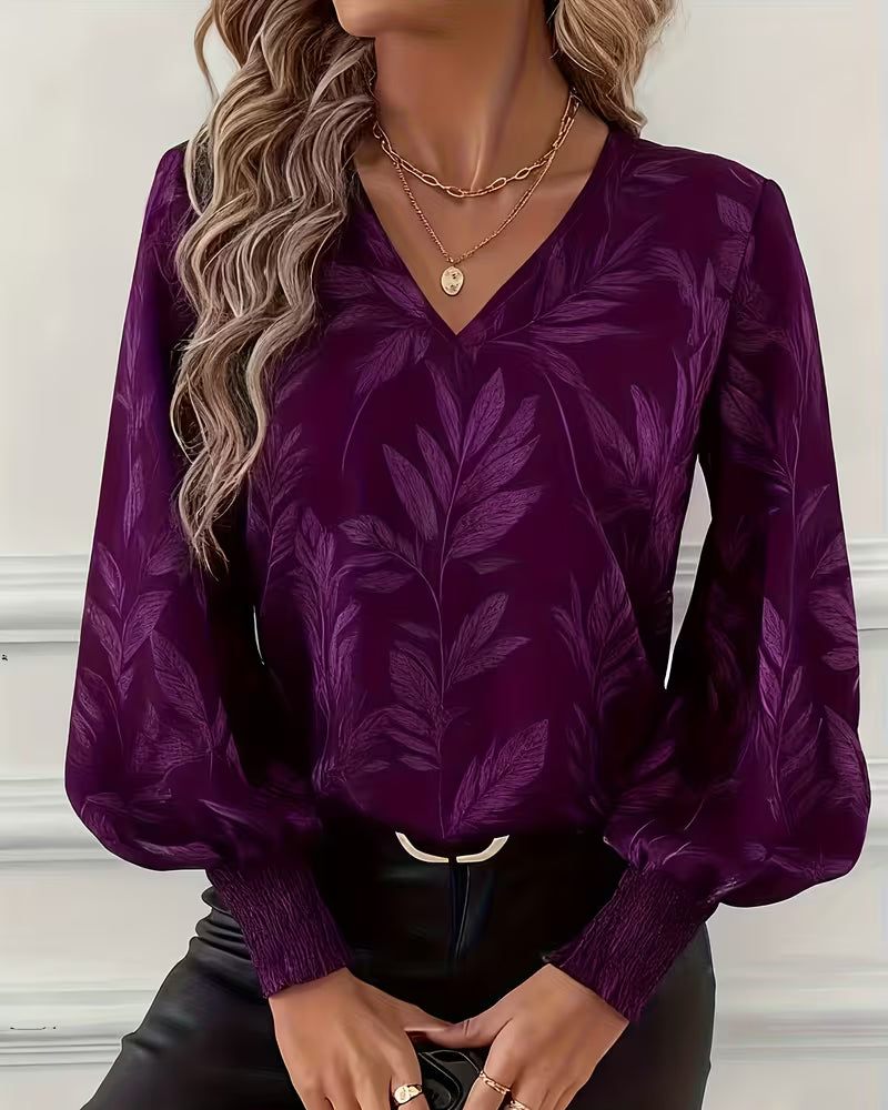 Blouse V-Neck Floral Print Long Sleeve Top 0