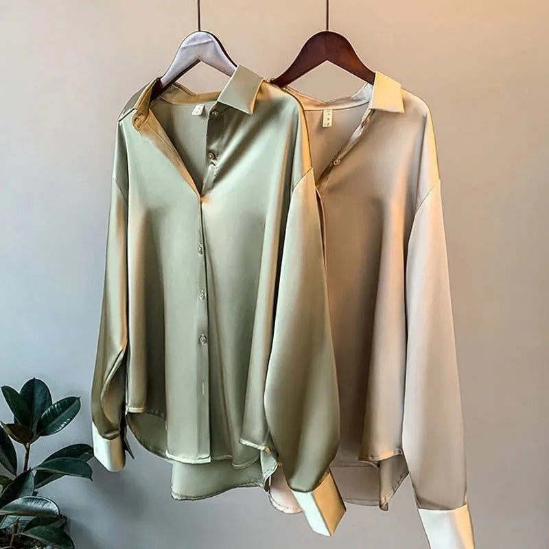 Blouse Women Silk Long Sleeve Classic Design Comfortable Fit Size S-3XL 1