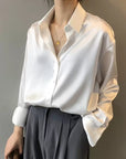 Blouse Women Silk Long Sleeve Classic Design Comfortable Fit Size S-3XL 8