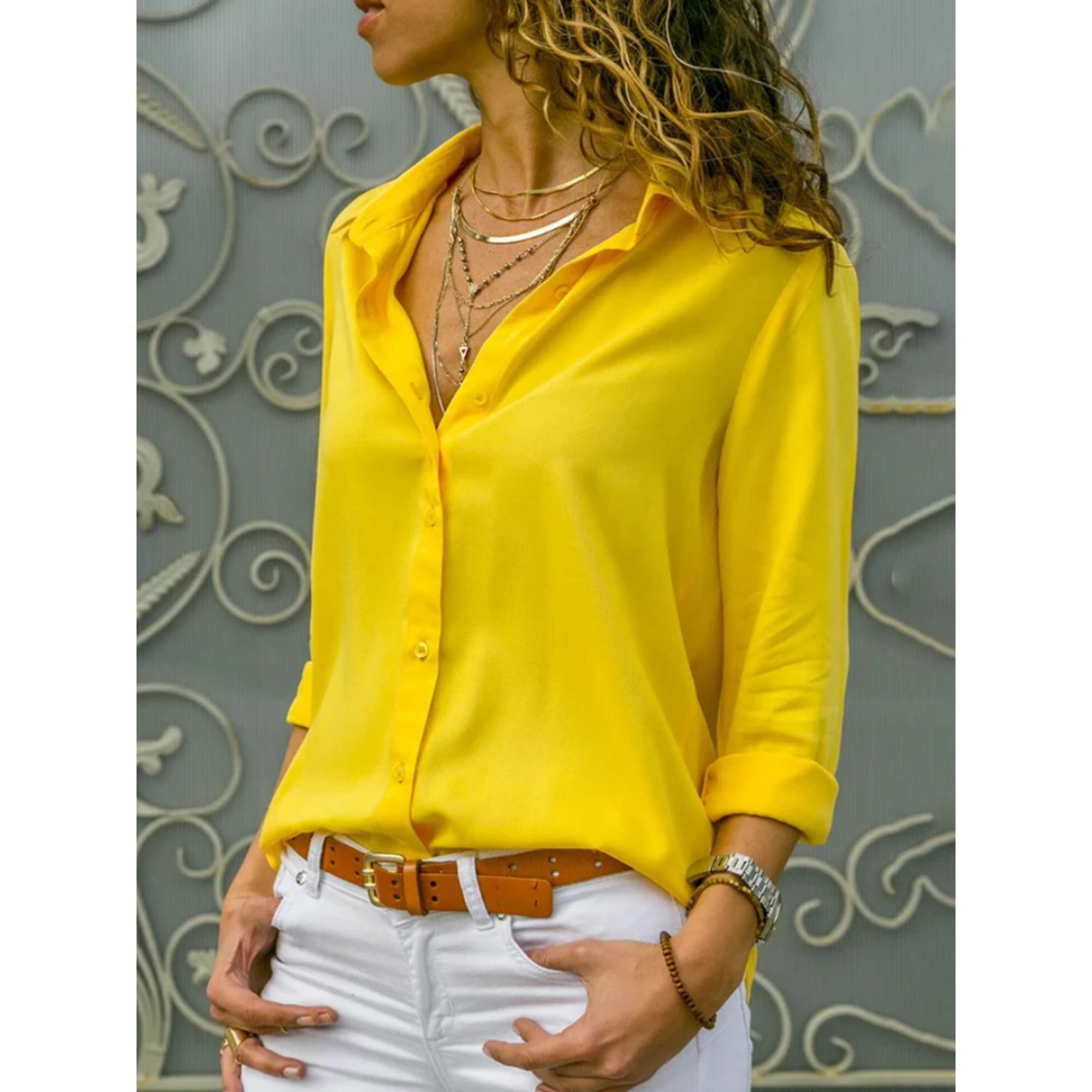 Blouse Women's Long Sleeve Button Closure Relaxed Fit Timeless Style 2