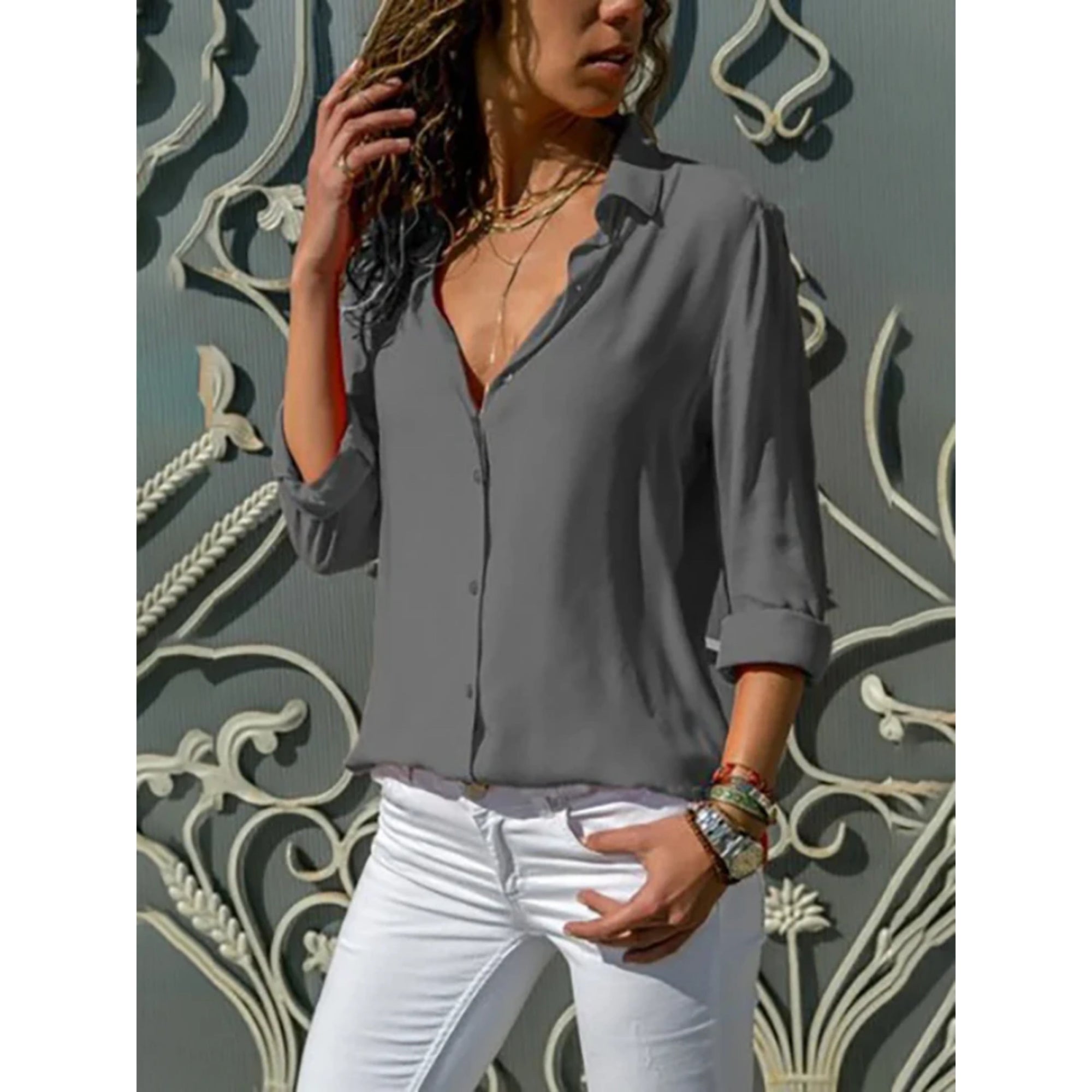 Blouse Women's Long Sleeve Button Closure Relaxed Fit Timeless Style 4