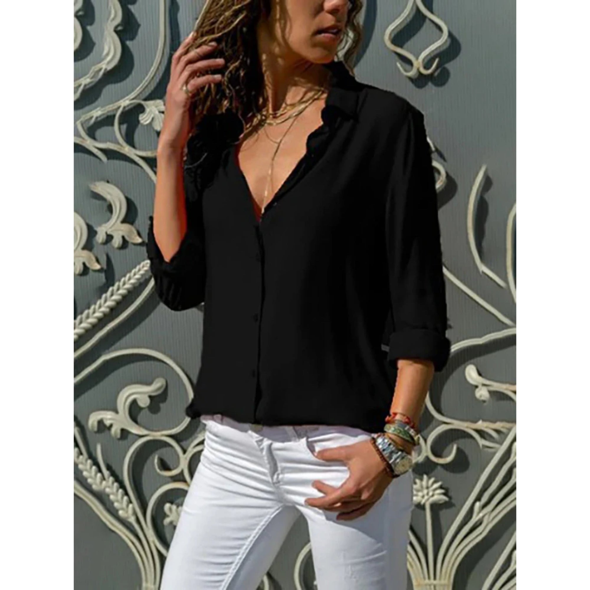 Blouse Women's Long Sleeve Button Closure Relaxed Fit Timeless Style 5