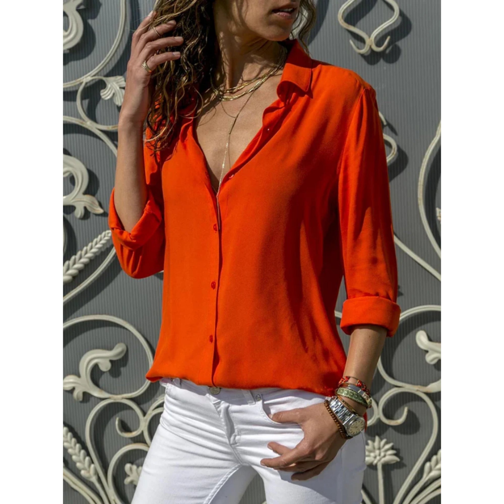 Blouse Women's Long Sleeve Button Closure Relaxed Fit Timeless Style 6