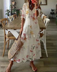 Bohemian Summer Dress Maxi V-Neck Short Sleeve Lightweight Casual Women 0