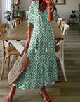 Bohemian Summer Dress Maxi V-Neck Short Sleeve Lightweight Casual Women 2