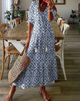 Bohemian Summer Dress Maxi V-Neck Short Sleeve Lightweight Casual Women 6