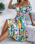 Boho Midi Dress With Off Shoulder Design 2