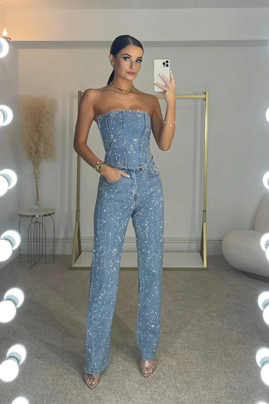 Bold Denim Jumpsuit With Wide Legs For Women 1