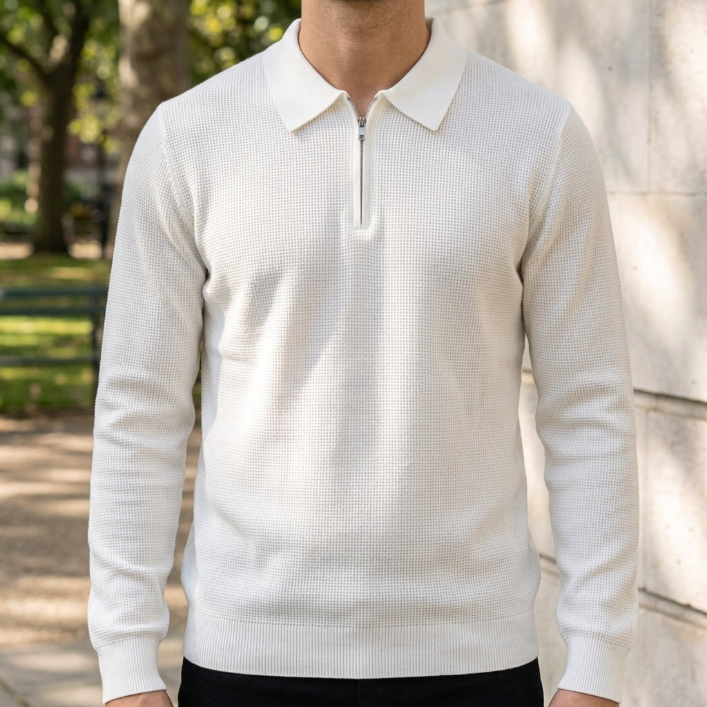 Men's chestnut tan quarter-zip sweater