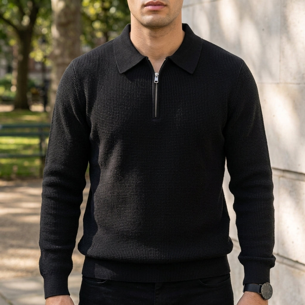 Men's chestnut tan quarter-zip sweater