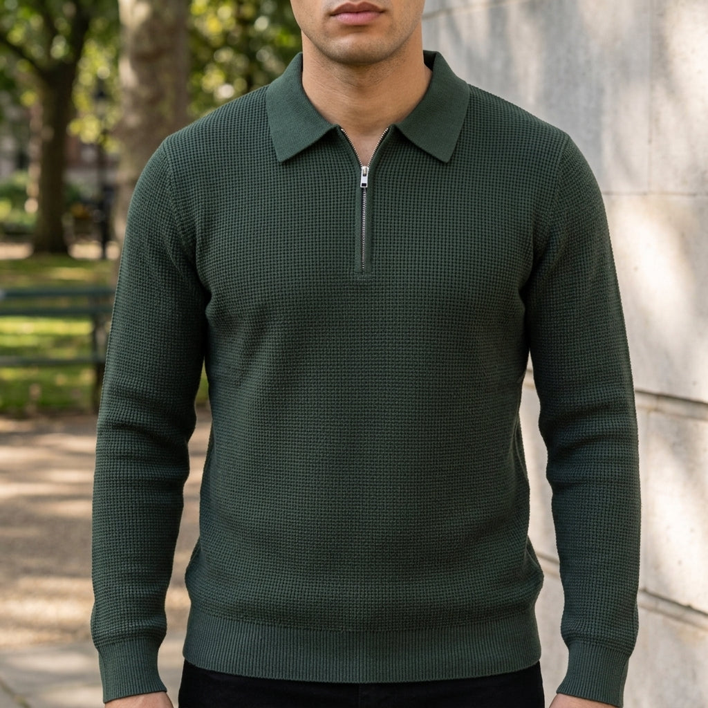Men's chestnut tan quarter-zip sweater