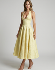 Women’s pink women's jacquard midi dress halterneck