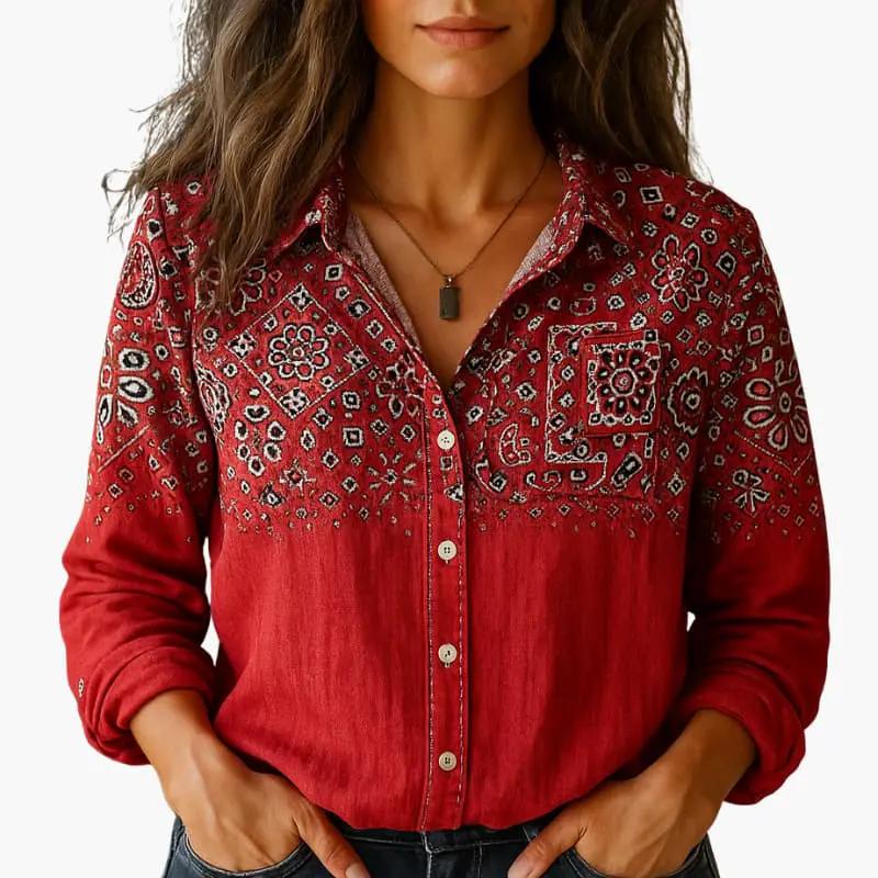 Button-Down Shirt Women Long Sleeve Classic Collar Hip-Length Woven 0