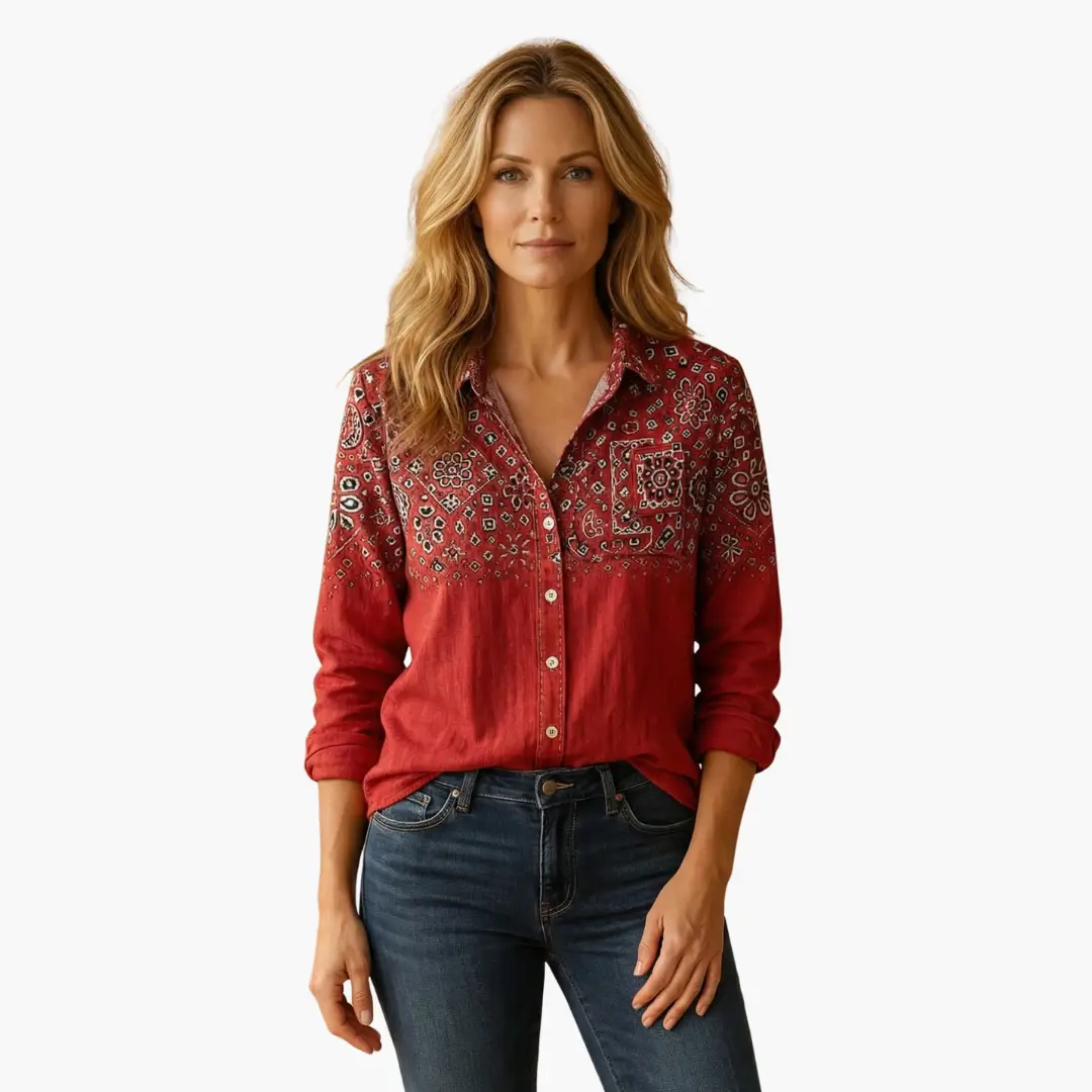 Button-Down Shirt Women Long Sleeve Classic Collar Hip-Length Woven 1