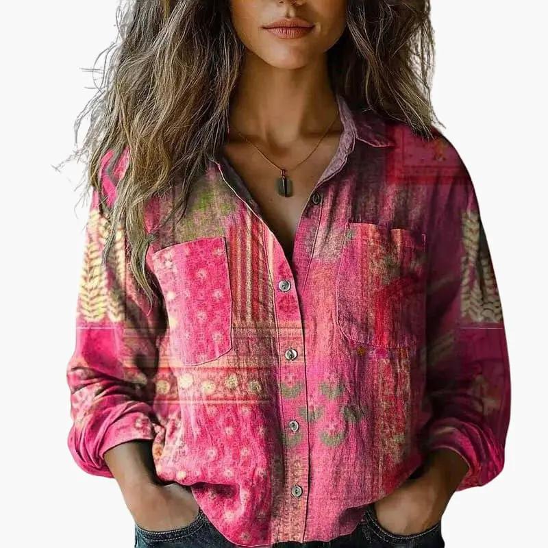 Button-Down Shirt Women Long Sleeve Classic Collar Hip-Length Woven 10