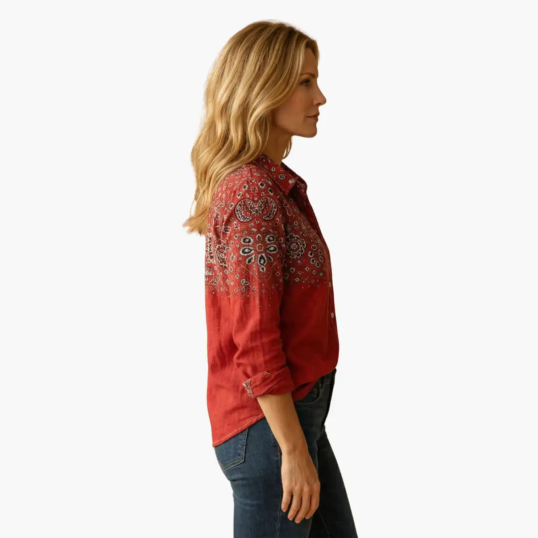 Button-Down Shirt Women Long Sleeve Classic Collar Hip-Length Woven 2