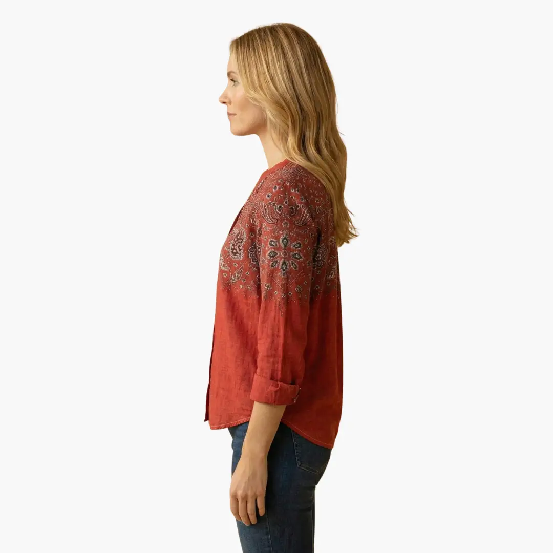 Button-Down Shirt Women Long Sleeve Classic Collar Hip-Length Woven 3