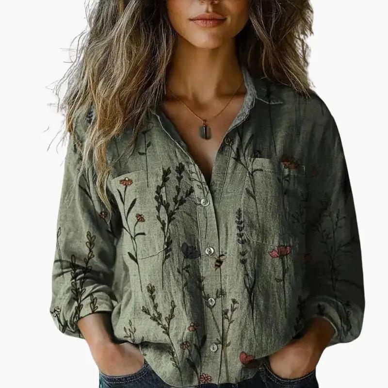 Button-Down Shirt Women Long Sleeve Classic Collar Hip-Length Woven 6