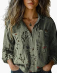 Button-Down Shirt Women Long Sleeve Classic Collar Hip-Length Woven 6