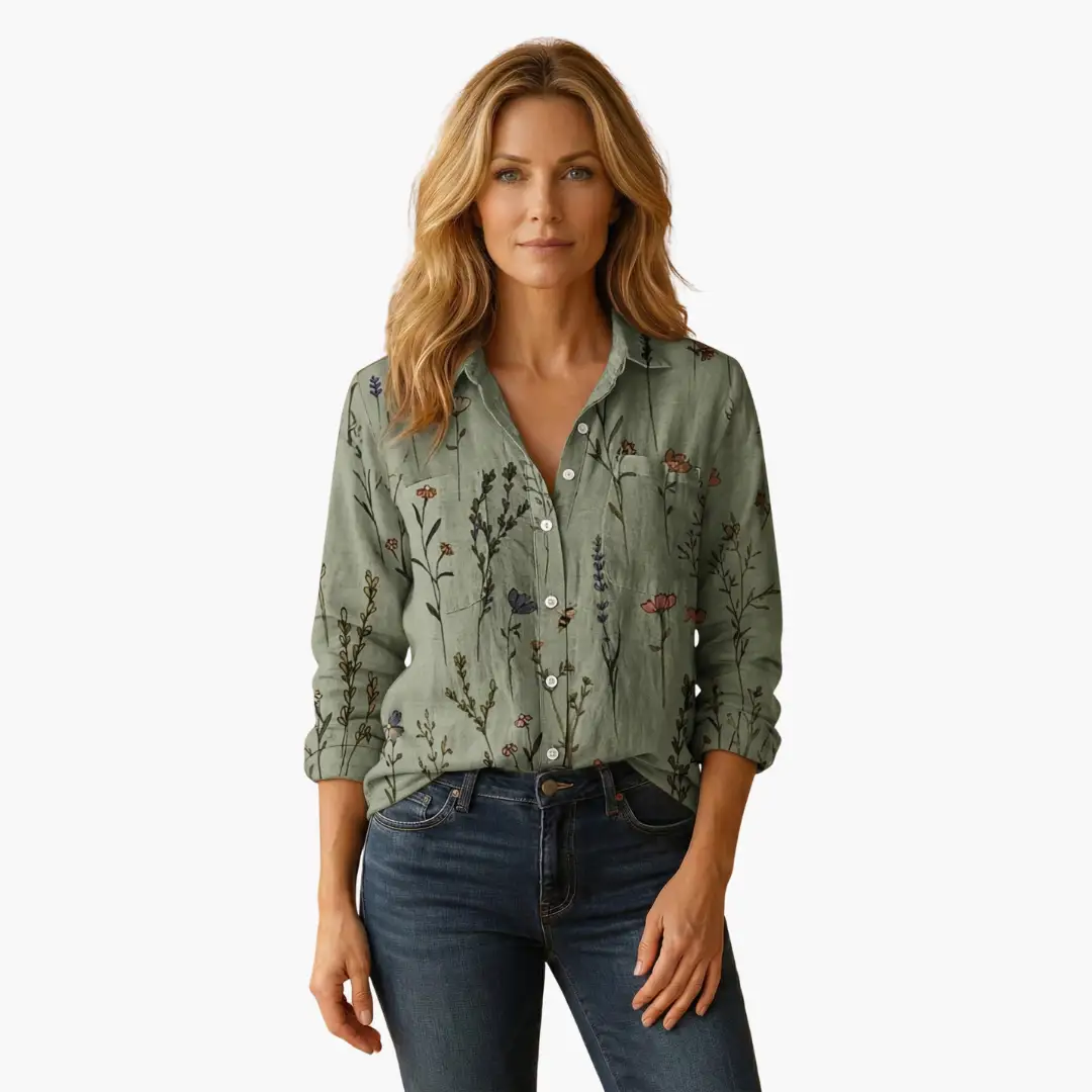 Button-Down Shirt Women Long Sleeve Classic Collar Hip-Length Woven 7