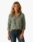 Button-Down Shirt Women Long Sleeve Classic Collar Hip-Length Woven 7
