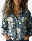 Button-Down Shirt Women Long Sleeve Classic Collar Hip-Length Woven 8
