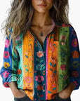 Button-Down Shirt Women Long Sleeve Classic Collar Hip-Length Woven 9