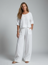 Yara | Women's Linen Two Piece Set Wide Leg