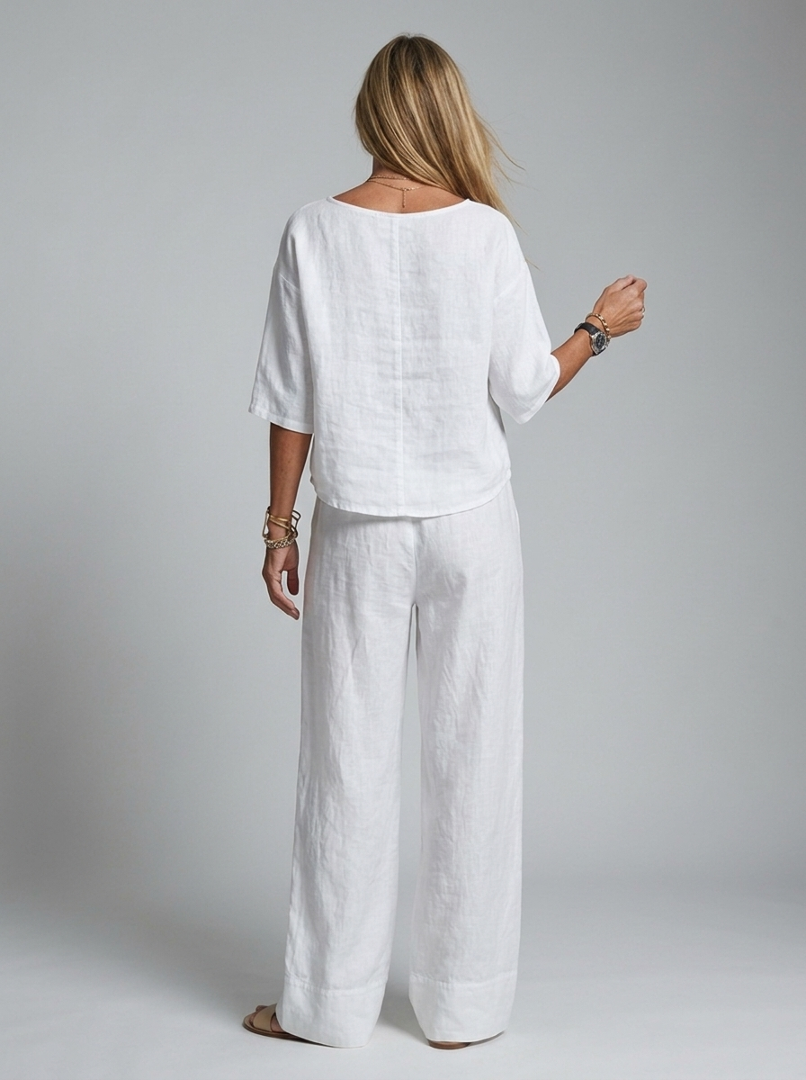 Women’s white women's linen two piece set wide leg