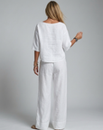 Women’s white women's linen two piece set wide leg