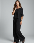 Women’s white women's linen two piece set wide leg
