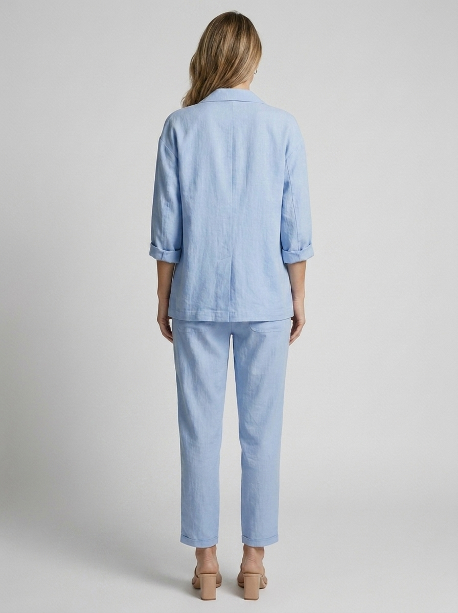 Women’s blue women's linen jumpsuit wide leg