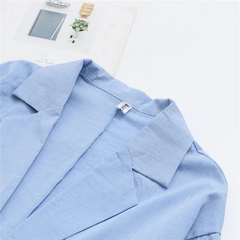 Women’s blue women's linen jumpsuit wide leg