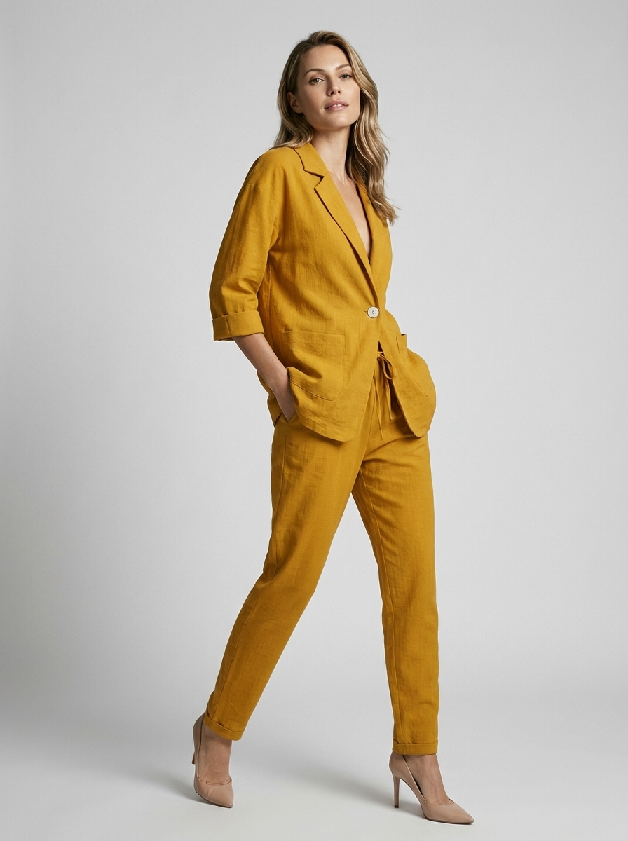Women’s blue women's linen jumpsuit wide leg
