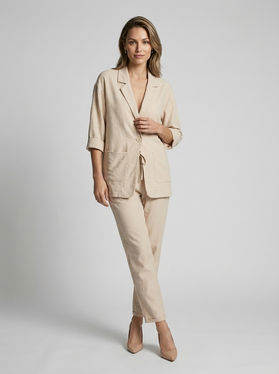 Women’s blue women's linen jumpsuit wide leg