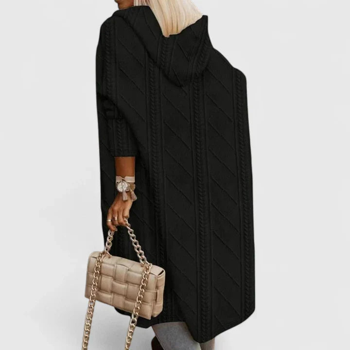 Women's beige longline hooded knit cardigan