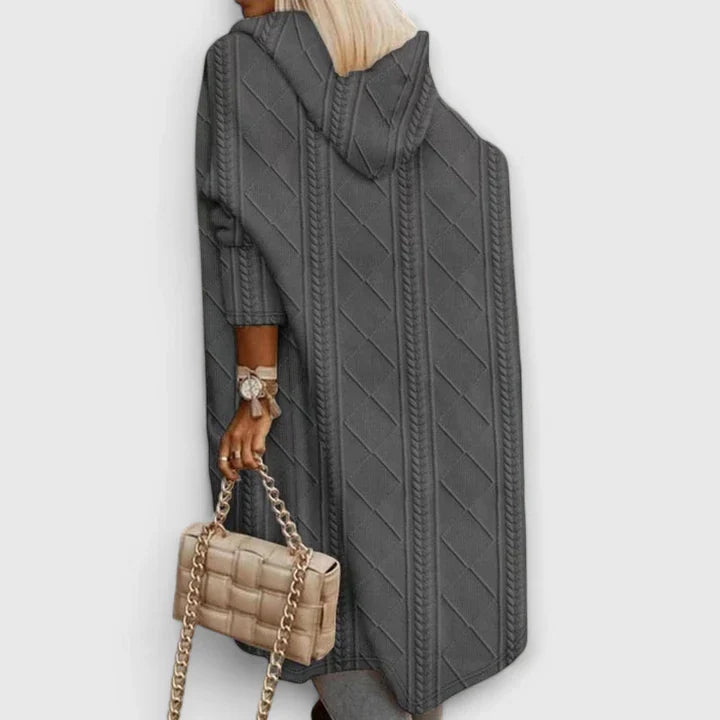 Women's beige longline hooded knit cardigan