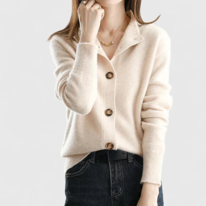 Women's beige minimalist soft knit cardigan