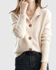 Women's beige minimalist soft knit cardigan